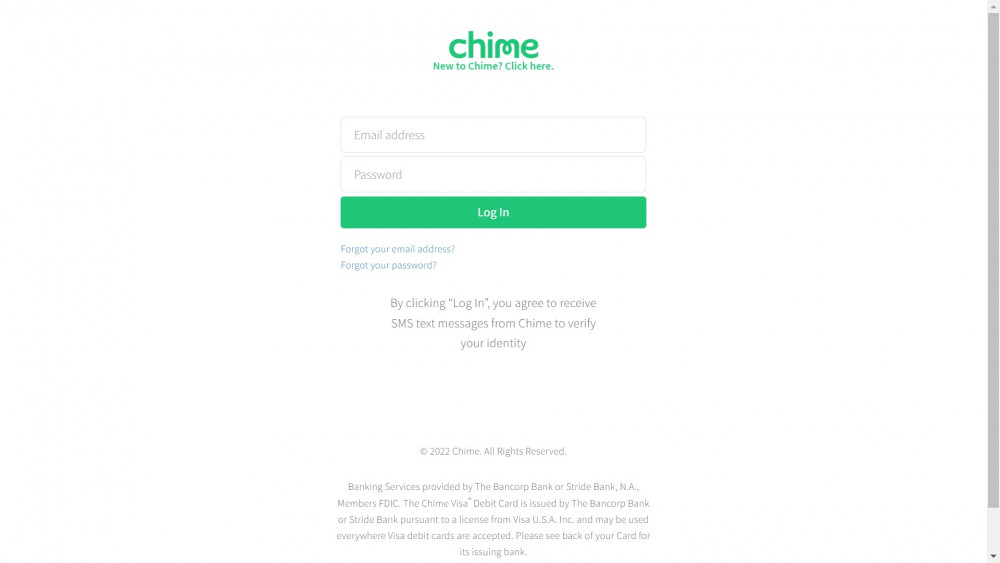Chime login page